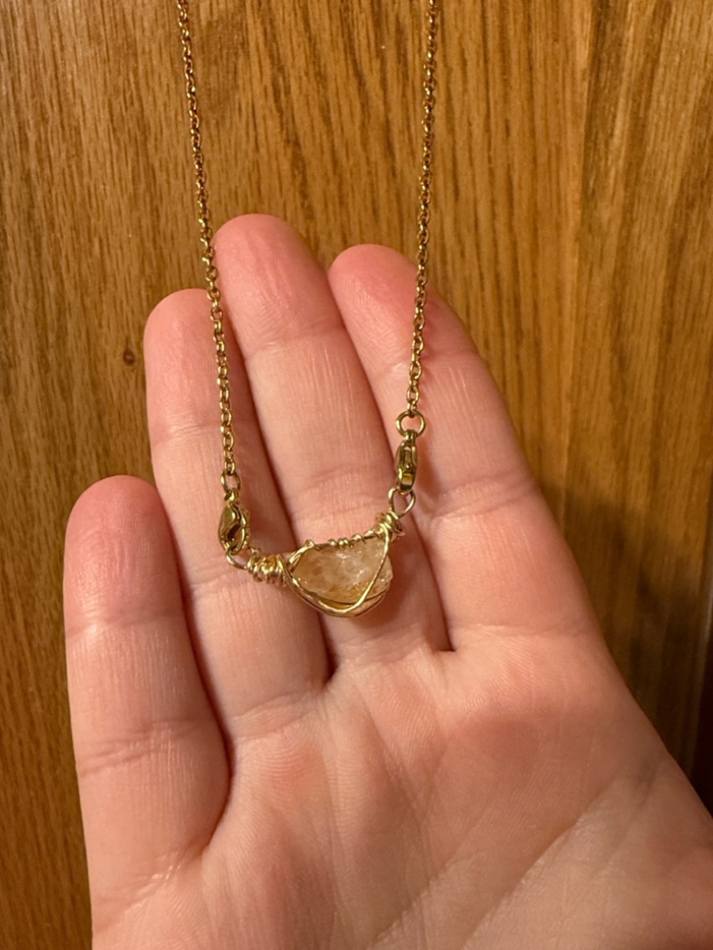 Handmade Wire-Wrapped Citrine Gemstone Necklace 19”